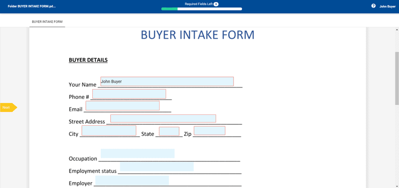 screenshot of ClosingLock Buyer Intake Form