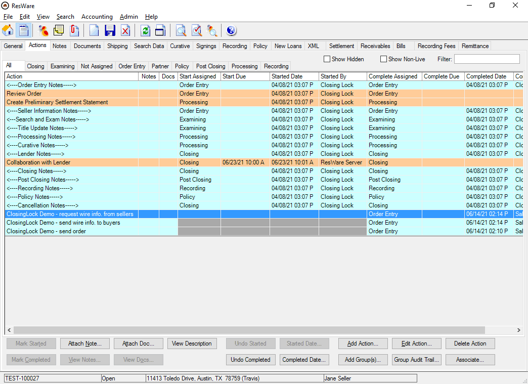 Resware software integration screen