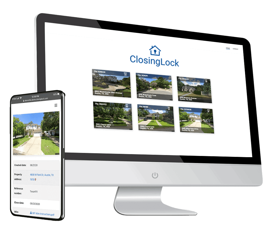 Image of ClosingLock website on screen and on cell phone